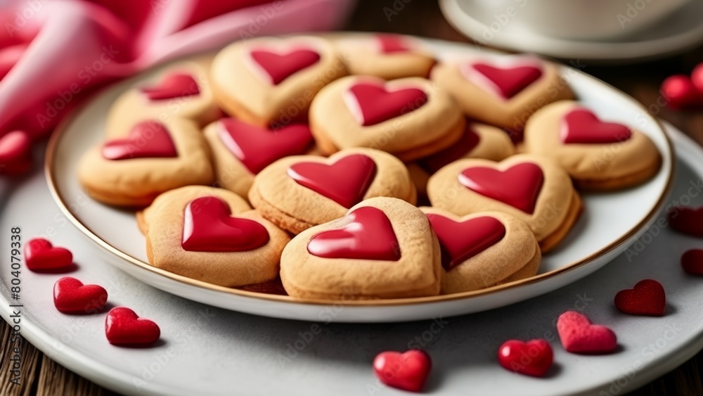 Poster  Heartshaped cookies for a sweet Valentines treat