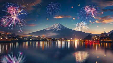 富士山と花火のイメージ03