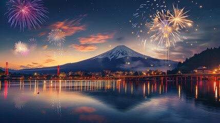 富士山と花火のイメージ05