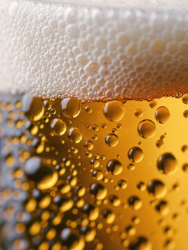 Texture in dettaglio di bicchiere di birra fresca con gocce