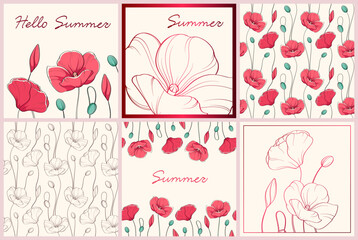 Vector background of elegant poppies for wedding invitations, menus, sales, holiday posters. Bright banners, posters, cover design templates, wallpapers for social networks with summer flowers.
