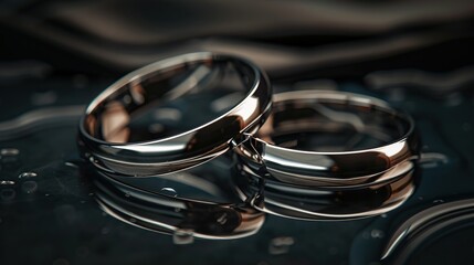 closeup two wedding silver rings. copy space for text.