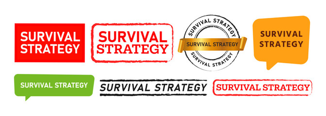survival strategy circle stamp and speech bubble label sticker for mission survive plan