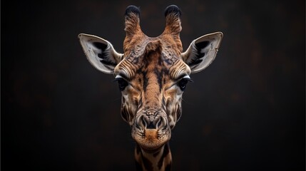 Front view of a giraffe looking into the camera,Generative AI illustration.