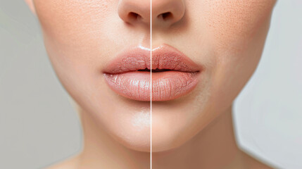 Before treatment, the person's lips were chapped, cracked, and dry. After treatment, their lips are healthy and smooth.