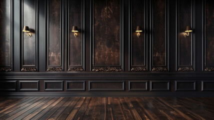 Luxurious Dark Wood Panels with Golden Accent Lamps_02