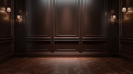  Luxurious Dark Wood Panels with Golden Accent Lamps