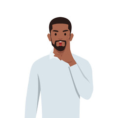 Young black man screaming with his hand on mouth shape o. Flat vector illustration isolated on white background