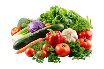 pile of various types of vegetables, on a transparent background