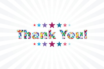  Thank you card with colorful stars on white background. Thank you message for card, presentation, business. Expressing gratitude, acknowledgment and appreciation