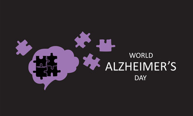 Alzheimer s day simple background, web banner, poster with brain and puzzle. Background with lettering Alzheimer s day.