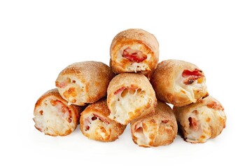 Dough rolls with cheese and bacon on a white background, isolation
