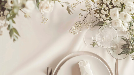 Beautiful wedding table setting with floral decor on l