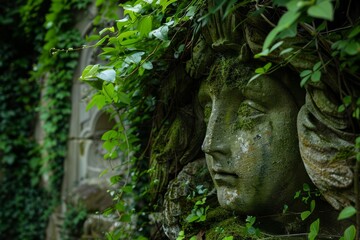 Obraz premium Envision a secret garden hidden within the heart of the city, where twisting vines climb the walls of ancient ruins and moss-covered, Generative AI