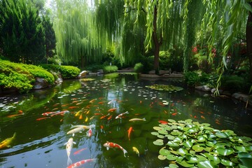 pond with flowers