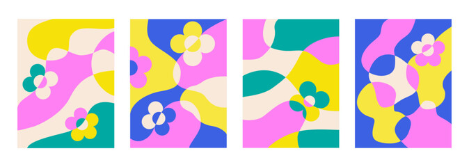Fototapeta premium Abstract summer overlay layout set. Floral and liquid shapes. Modern promo cards, posters, covers, flyers, banners. Juicy background and backdrop template. 