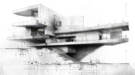 Architect's Precision Drawing Blueprints of Building Showcases Creative Design Process
