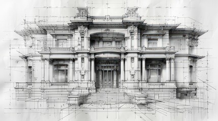 Architect's Precision Drawing Blueprints of Building Showcases Creative Design Process
