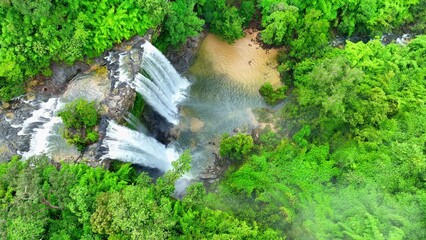 Dive into the heart of the jungle, where a colossal waterfall crashes through vibrant greenery. An...