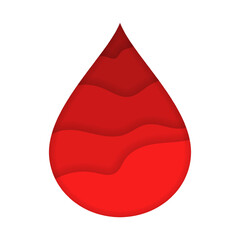 Vector illustration of red drop in paper cut effect on transparent background