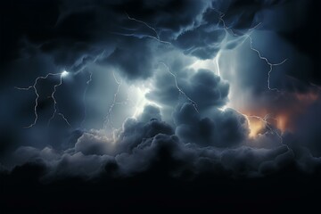 Black storm clouds with lightnings and smoke isolated.