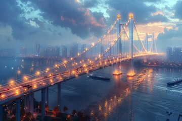 Fototapeta premium Etherbridge: A Futuristic Span with Illuminated Tendrils