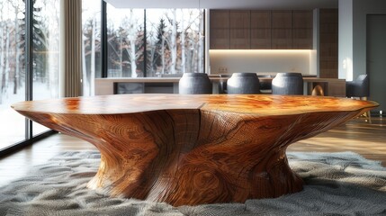 Exquisite Elegance Exclusive Luxury Table Made of Expensive Wood Close-Up in Modern Room Showcases Fine Craftsmanship
