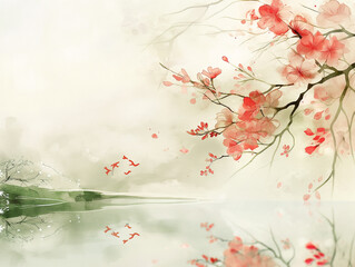 パステル画風日本の花の風景