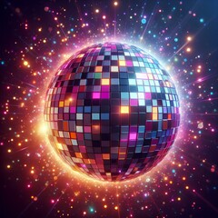 Obraz premium Disco ball sphere with colorful disco lights for party nights , wallpaper background with copy space.