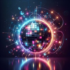 Obraz premium Disco ball sphere with colorful disco lights for party nights , wallpaper background with copy space.