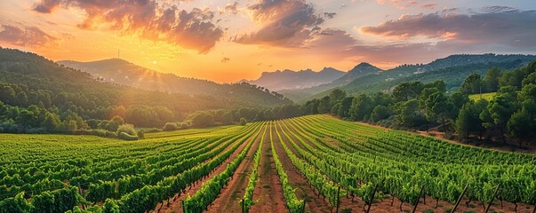 Vineyard in the wine region of the Penedes designation of origin in the province of Barcelona in Catalonia Spain