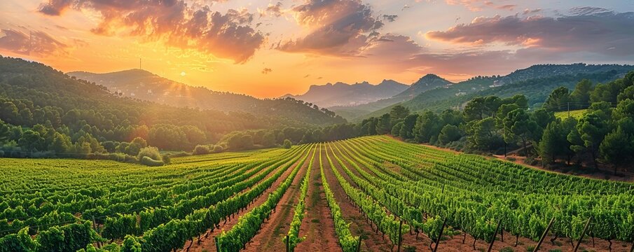 Vineyard in the wine region of the Penedes designation of origin in the province of Barcelona in Catalonia Spain