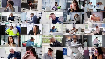 Bored Workaholic People At Office Desks