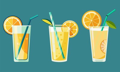 Raster image of stylized lemonade glasses set against a colorful background, ideal for summer and refreshing drink themes.