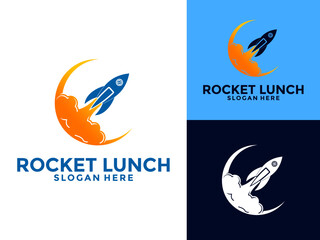 Rocket Launch Vector Logo Design, Simple Flying Modern Rocket Logo Illustration