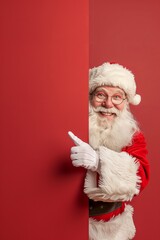 Naklejka premium Santa holding a cardboard with copy space
