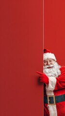 Santa holding a cardboard with copy space