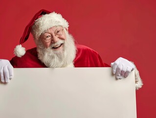 Naklejka premium Santa holding a cardboard with copy space