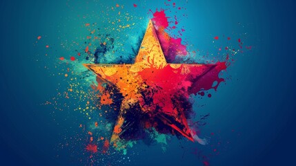 An elegant star silhouette filled with colorful paint splashes