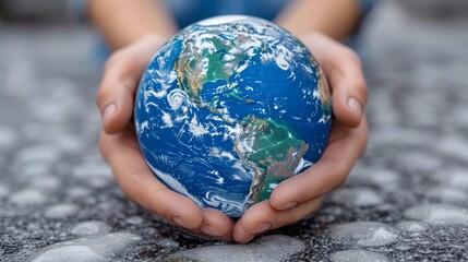 Digital technology background with human hands holding a virtual earth and global network...