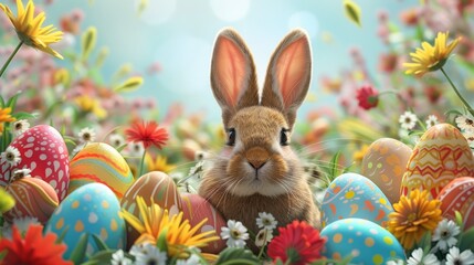 Illustrate an Easter banner with a charming bunny head peeking out of a hole