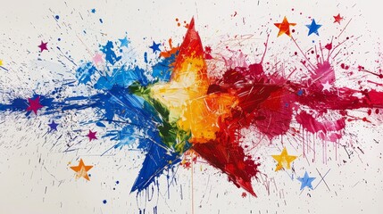 Vibrant paint splatters arranged in the form of a graceful star