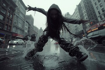 young girl dancing hip hop and challenging the camera