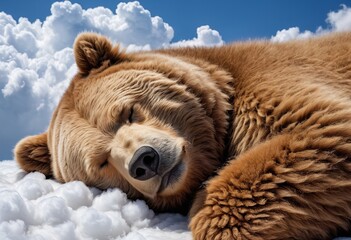 Naklejka premium Dreamy Cloud Bear: A Photorealistic Snoozing Teddy Made of Clouds