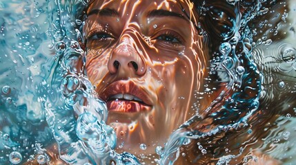 Woman Submerged in Water - obrazy, fototapety, plakaty