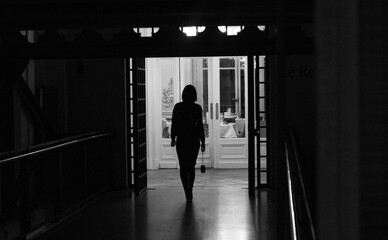 silhouette of a girl in a museum