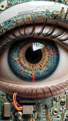 A Painting of a Coded Gaze: Digital Eye Focuses on the Motherboard's Heart