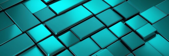 teal smooth shiny metal theme striped diagonal lines and blocks pattern abstract background from Generative AI