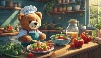 teddy bear with vegetables