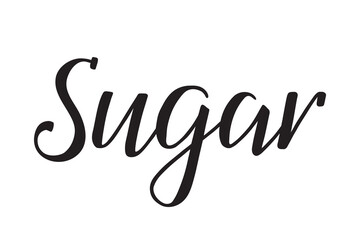 Sugar. Handwritten lettering. Inscription in English. Modern brush ink calligraphy. Black isolated word on white background. Vector text. Label for kitchen spices, sugar bowl.